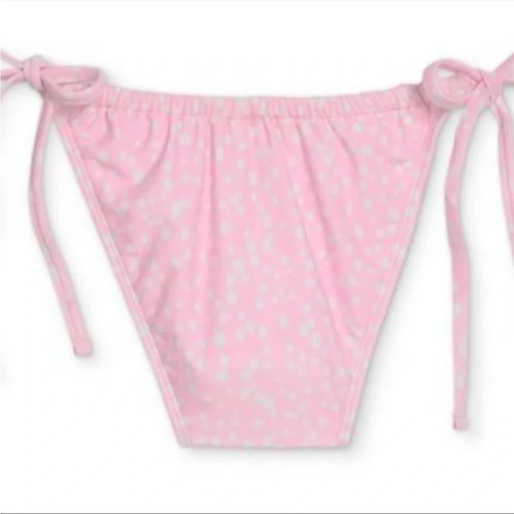 Juniors Shirred Side-Tie Hi Leg Scoop Bikini Bottom Xhilaration NWT Pink Dot - Picture 4 of 7
